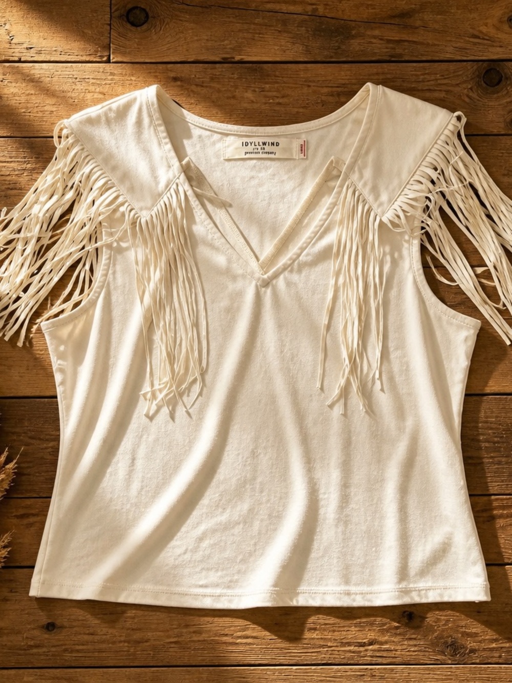 Idyllwind Cream Fringe V-Neck Tank
